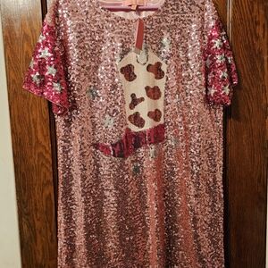 Simply Southern Pink Sequin Dress with Cowboy Boot Design